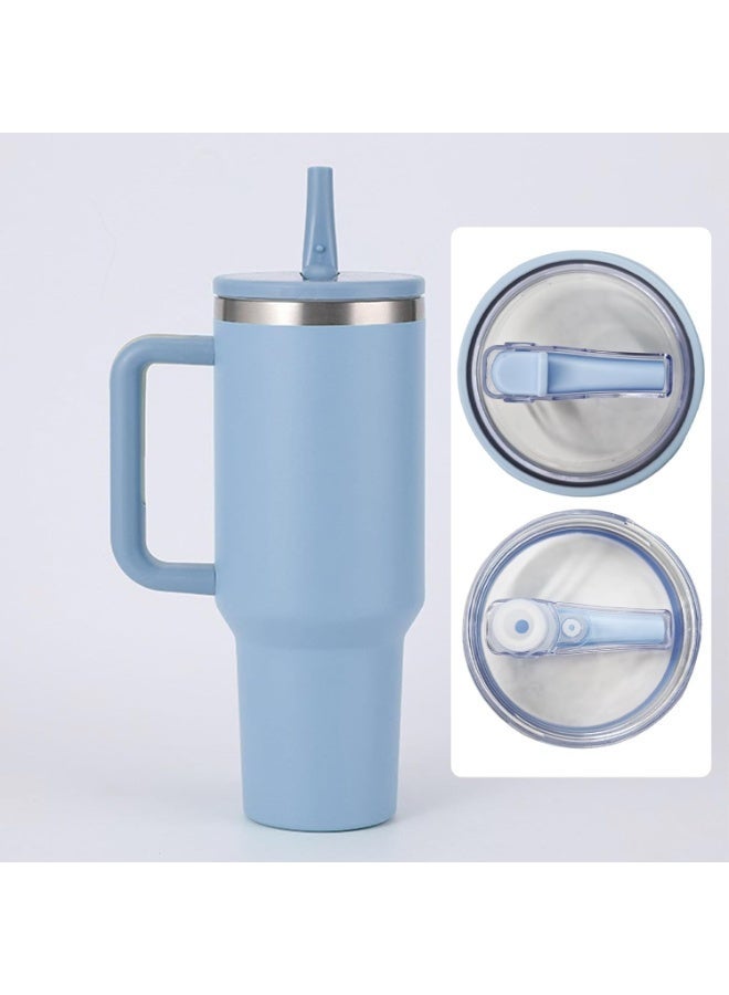 غطاء كوب مانع للتسريب بفتحتين للشرب، تصميم مريح وسهل الاستخدام، لون أزرق فاتح، مناسب للمشروبات الساخنة والباردة - Image 2